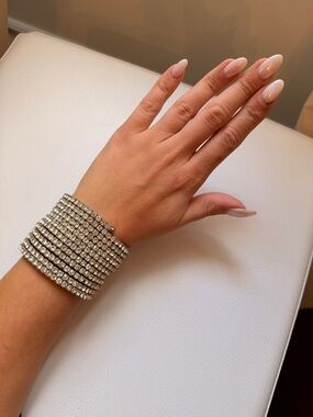 Silver Crystal Multi-Row Stretch Bracelet
